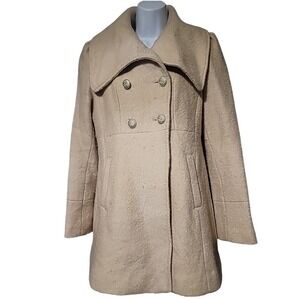 GUESS Women's Light Pink Wool Peacoat Size Medium Double Breasted Bow